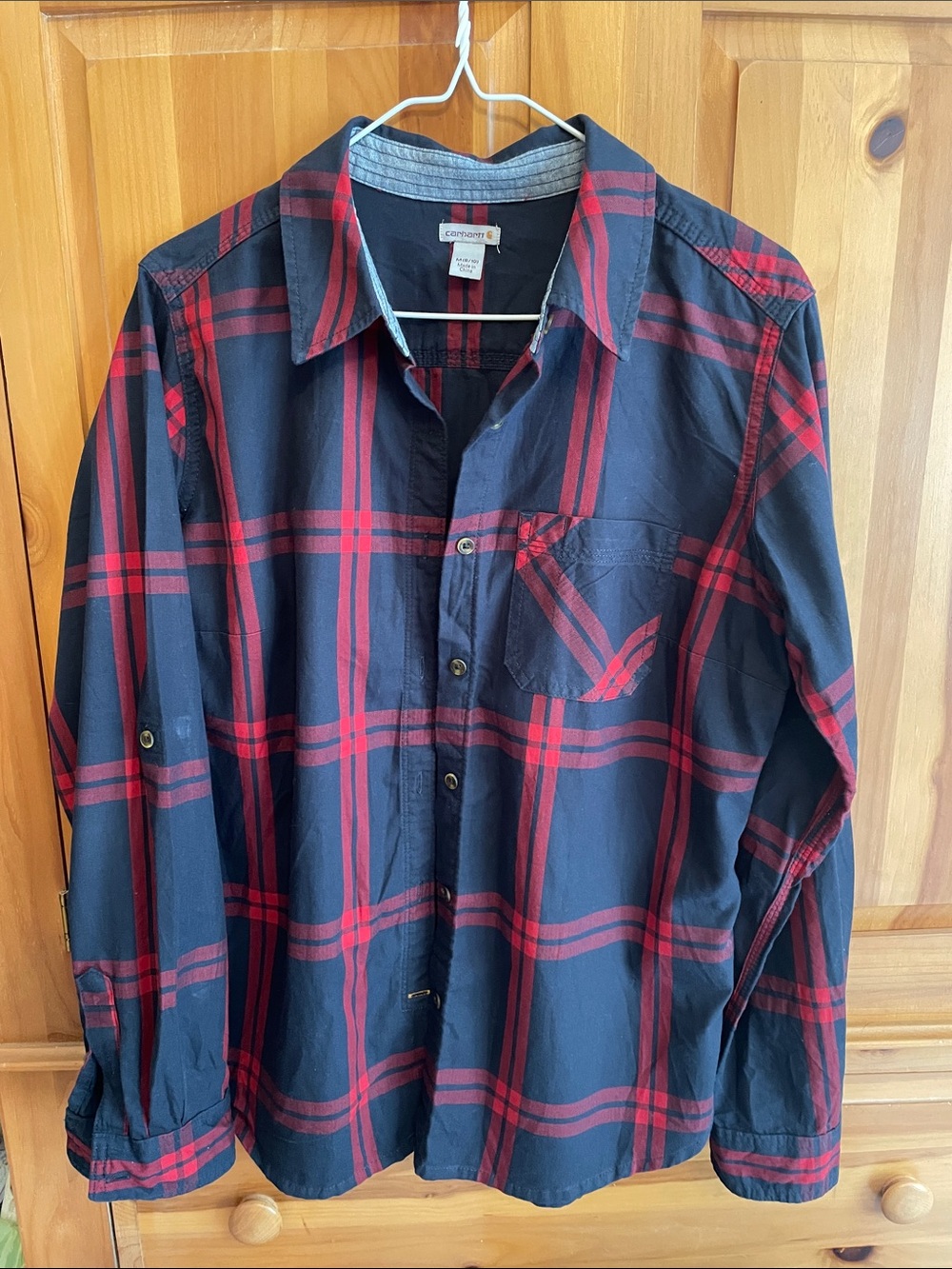 Carhartt Navy & Red Plaid Long-Sleeve Shirt
